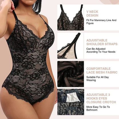 Sexy Sling Lace Shapewear Bodysuit Corset Fajas Slimming Full Body Shaper Tummy Control Underwear Lingerie Colombianas Girdle